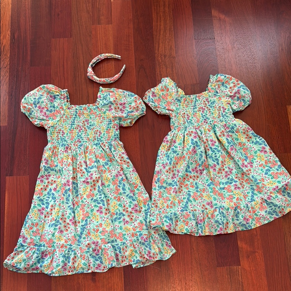Spearmint Floral dresses.. listing is for both dresses & 2 matching headbands